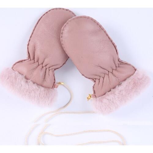 Winter 1-5 Years old Kids Warm Gloves 100% Natural Sheep Fur for Boys Girls Childrens Thick Mittens Outdoor Handmade and Lics