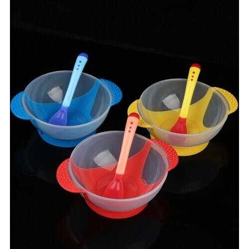 1Set 3 Colors Feeding Bowl Baby Feeding Set Sucker Bowl Spoon Baby Tableware Learning Dishes Assist Food Bowl Children