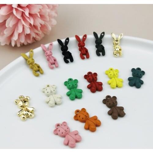 ApeUr 10pcs Spray Paint Bear Doll Bunny Alloy Charms Mini Animals Enamel Bracelet Floating Pendants For Jewelry Making Accessory