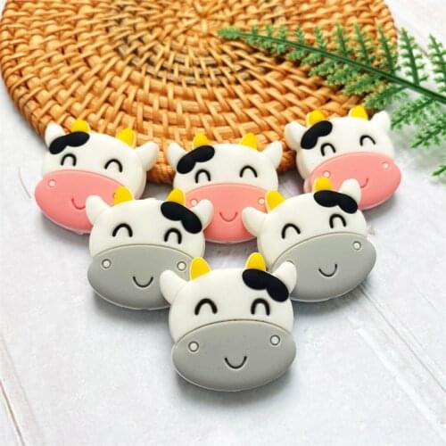 10pcs Mini Silicone cow Beads Cartoon Teether DIY Baby Pacifier Teething Making Necklace Sensory Toy Food Grade Beads