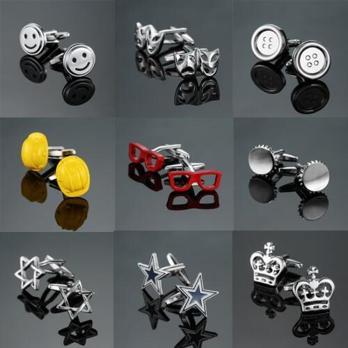 18 brand new fashionable mens shirt brand jewelry cuff links red glasses / stethoscope / six horns / crown Cuff Links