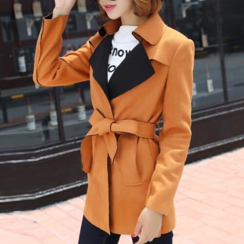2020 Autumn Korean Women Faux Suede Leather Trench Coat Sashes Slim Fit Long Trench Elegant Office Ladies Windbreaker Dust Coat