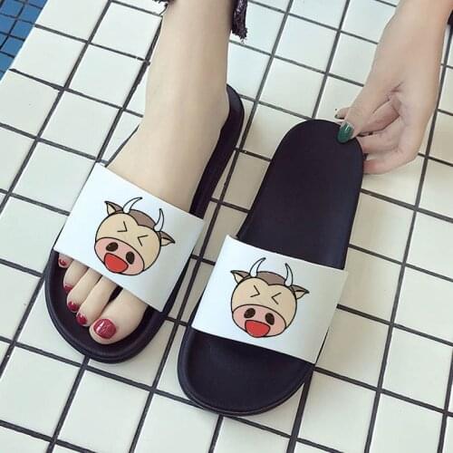 2021 Summer Sandals For Women Cute Cow Cartoon Slippers Home Indoor Non-slip Slipper Beach Flip Flops Female Shoes Oversize 41