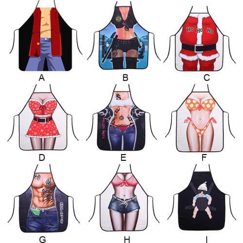 3D Funny Christmas Kitchen Apron Adult Funny Novelty Cotton Man Aprons Women Sexy Cuisine Pinafore Dinner Party Cooking Apron