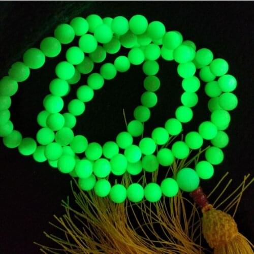 6mm Wonderful 108 Bead Glow Ore Night-luminous fluorite Mala Rosary Hanging Meditation Necklace