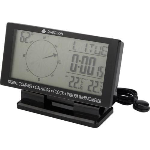 Car Digital Compass 4.6'' LCD Display Blue LED Backlight Clock In/Out Temperature Calendar Time Date