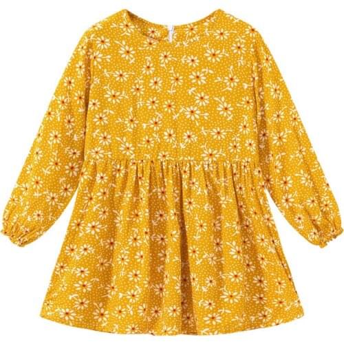 BBD Girls Cotton Long Sleeve Dress Kids Flowers O-Neck Spring Summer Fashion Top Children 2 3 4 5 6 7 Years High Quality Clothes