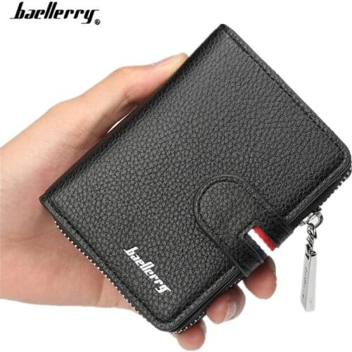 Baellerry designers leather men wallet short zipper & hasp card purse fashion card holder for male brand man wallet new