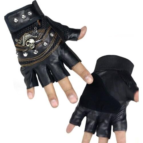 Jedi survival half finger gloves skull outdoor men and women leather PU tactical riding pirate imitation leather gloves D12