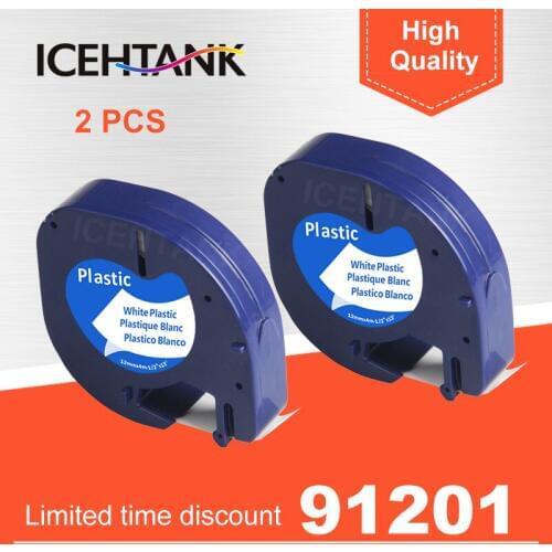 ICHTANK 2PCS for DYMO 91201 LT Label Tape 12mm*4M Black On White Plastic Label Tapes Compatible for DYMO Letra Tag Label Printer