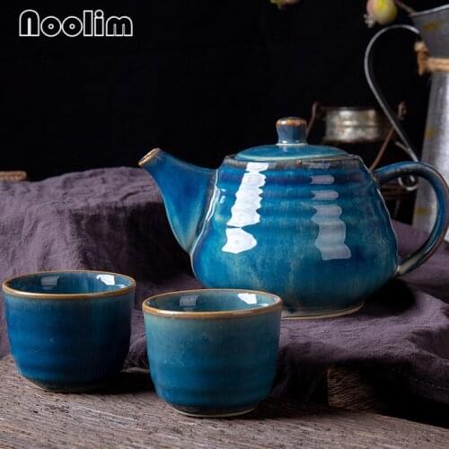 Ceramic Kiln Change Blue Glaze Tea Pot Cold Kettle Porcelain Small Tea Cup Office Teapot Teacups Teaware Restaurant Drinkware