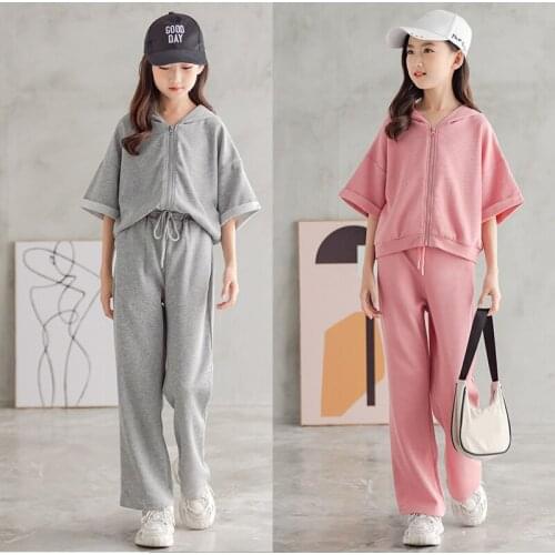 Girls Fashionable and Simple Middle-sleeved Top + Straight Trousers Outfits Spring Teens Casual Loose 2Pcs Girls Clothing Set