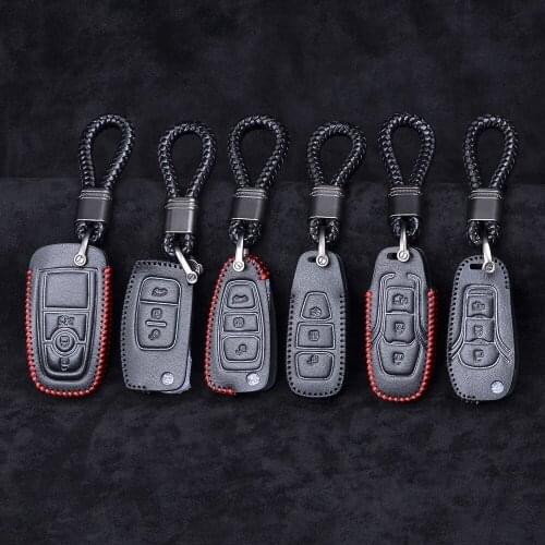 Leather car key case For Ford Focus 2 3 4 MK2 Kuga Edge Mondeo Fusion Ecosport Fiesta Mustang F-150 Explorer Lincoln MKC MKZ MKX