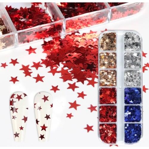 Red Blue Five-Pointed Star Nail Art Glitter Sequins Shiny Silver Gold Mixed Size Star Flake Decoration For Nails Design