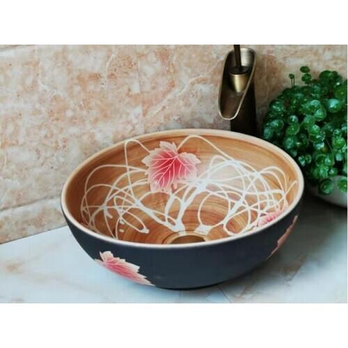 Bathroom Round Ceramic Vessel Sink Vanity Artistic Basin with Pop up Drain Combo AB252
