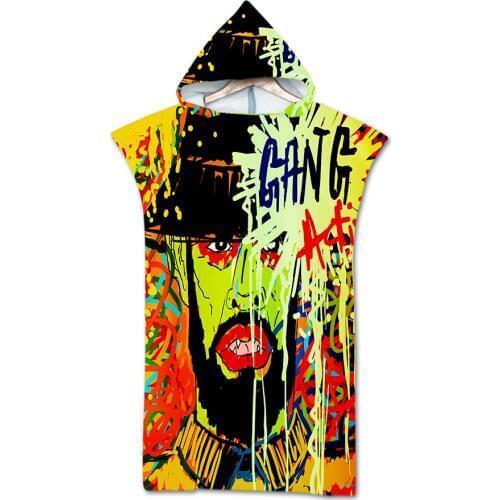 Lannidaa 3D Digital Printing Hooded Towels Wearable Bath Towel For Adults Men Printed Travel Sport Microfiber Beach Towel Shawls