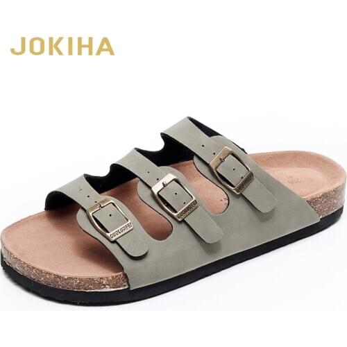 Summer Mens Cow Suede Leather Mule Clogs Slippers High Quality Soft Cork Two Buckle Slides Footwear For Men Women Unisex 35-46