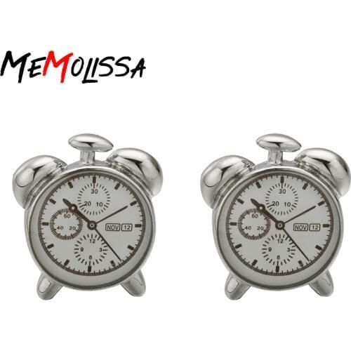 MeMolissa New arrival Silver Immovable Alarm Clock Cufflinks French Shirt Cufflinks Fashion Copper Cufflinks Gifts for Men