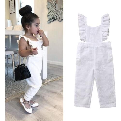 Cute Toddler Baby Girls Kids Clothes Ruffle Sleeveless Cotton 2020 Summer Romper Backless Square Collar Jumpsuit One-Piece