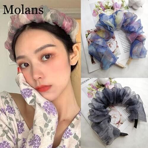 Molans New Chiffon Printing Hairband Dyeing Exaggerated Fluffy Headbands Ladies Headband Hair Accessories