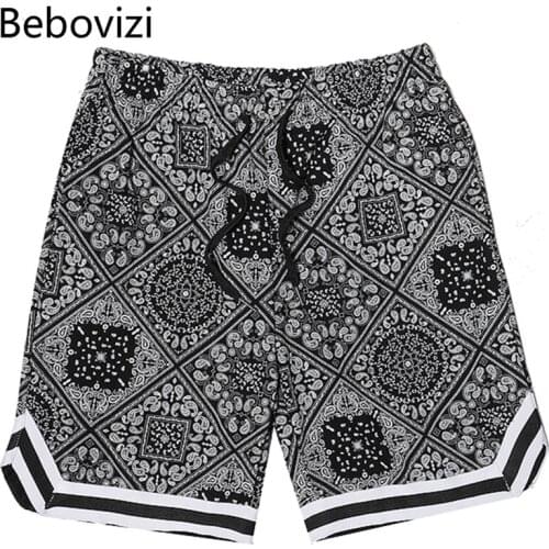 Bebovizi Men Hip Hop Cashew Flowers Print Track Shorts Streetwear Baggy Shorts Harajuku Trend Loose Joggers Shorts Sweatpants