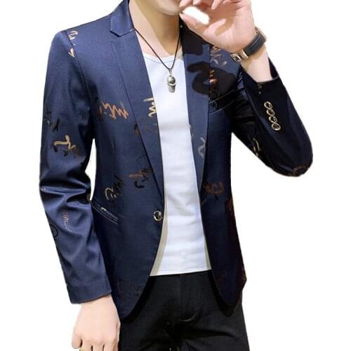 Men Slim Fit Blazer 2021 Spring Autumn Classic Single Buckle Dress Printing Business Casual Youth Fashion Suit Jacket Coat