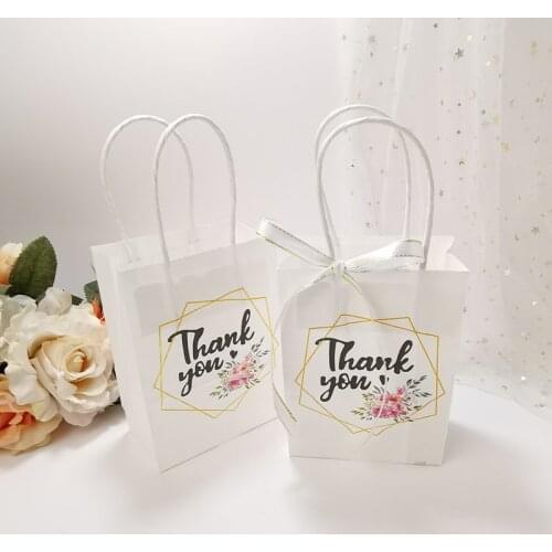24pcs Thank You White Kraft Paper Bag Candy Biscuit Dragee Bags Packing Pouch Pastry Tool Wrapping Wedding Party Supplies