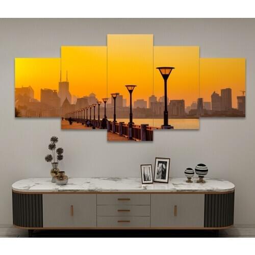 Wall Art 5 Pieces Hd Printing City Landscape Picture Frameless Canvas Painting Posters and Prints for Home Room Decor Poster