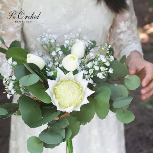 PEORCHID Green White Bridal Bouquet Artificial Ramos De flores Decoracion Bruidsboeket Wedding Flowers Bridesmaids Bouquets 2021