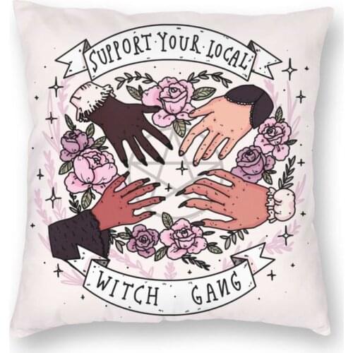 Support Your Local Witch Gang Square Pillow Cover Home Decor Halloween Witchy Flowers Cushion Cover Throw Pillow for Living Room