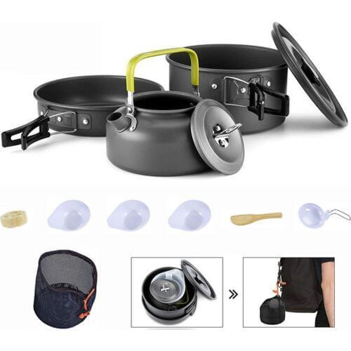 Portable Camping Cookware Water Kettle Pan Pot Bowl Cup Alumina Cooking Kits Tableware Utensils Hiking Picnic Camping Equipment