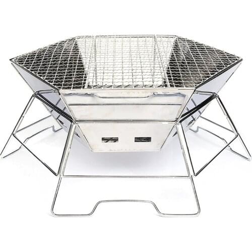 Portable Folding Hexagonal Charcoal Grill Stove Stainless Steel Camping Cooking BBQ Grill