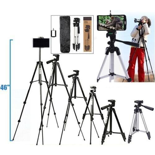 46" Professional Camera Tripod with Non-slip Rubber Feet Tripod Stand Holder Mount for IPhone/Samsung Cell Phone