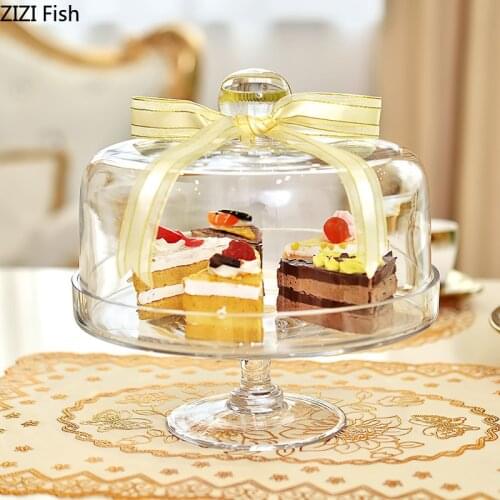 Transparent Glass Cake Pan Cake Cover Fruit Salad Tray Wedding Party Dessert Display Stand Cake Decorating Tool