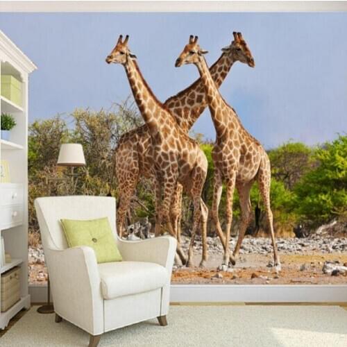 Drop Shipping Photo Wallpaper Beautiful HD Wallpaper Three African Giraffe TV Backdrop Living Room Wallpaper Lobby Mural