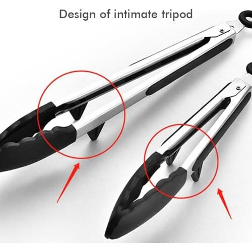 Silicon Cooking Tongs Barbecue Salad Serving Food Grilling Tong Stainless Steel Tongs Anti-Slip Bread Tongs Kitchen Tool 2PCS