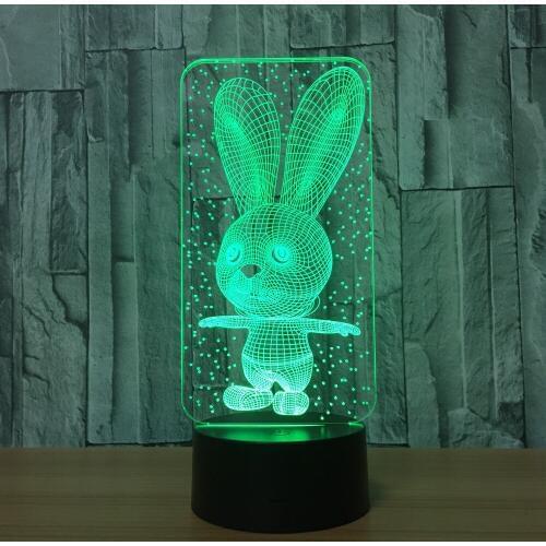 Lovely cartoon rabbit 3D model seven color touch control remote Control visual decoration LED model lamp atmosphere gift Z85