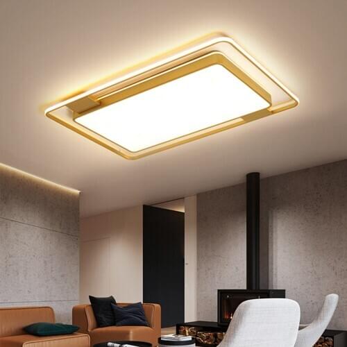 Modern LED Ceiling Light with Remote Dimmable Gold Black Metal Chandelier Flat Square Lamp for Bedroom Living Room Bathroom Bar