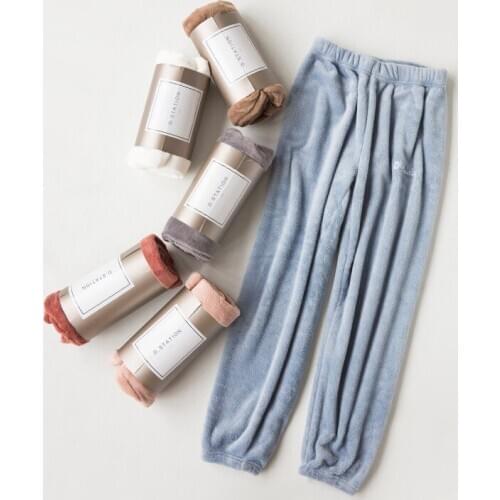 Thermal Womens Full Length Pajama Pants Flannel home clothes Warm Home pants for sleep pantalon pour femme spodnie damskie 2021