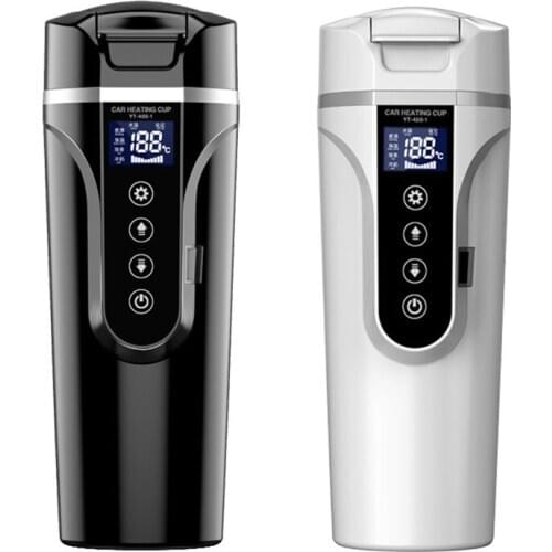 Universal Car Heating Water Cup 12V/24V Electric Water Cup LCD Display Temperature Kettle Coffee Tea Milk Heated Warm Cup