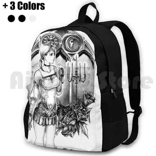 Haunting Ground-Fiona Belli Outdoor Hiking Backpack Waterproof Camping Travel Astrology Cathedral Tower Demento Fan Art Goth