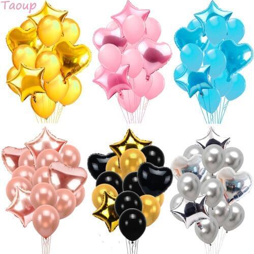 Taoup 14pcs 12inch Star Gold Happy Childrens Birthday Balloons Wedding Foil Balloons Figures Round Ballons Accessories Balon