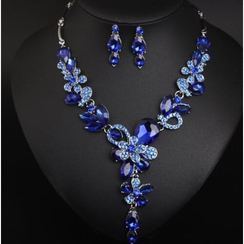Sakuralov African Jewelry Set Bridal Jewelry Wedding Glamour Woman Color Crystal Necklace Earrings Bracelet Ring Fashion Jewelry