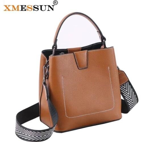 XMESSUN Women Genuine Leather Bucket Bag Summer Fashion Cowhide Shoulder Messenger Bag Female Shopping Travel Bag INS XMS439