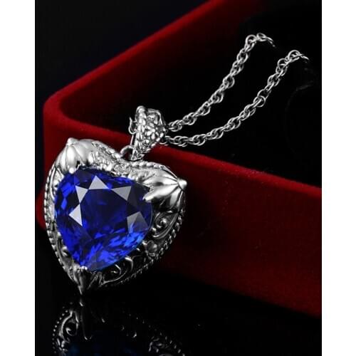 Sapphire Gemstone Pendant Heart Ocean Blue Gem Stone Sterling Silver Necklace for Women 925 Silver Vintage Jewelry Gift for Wife