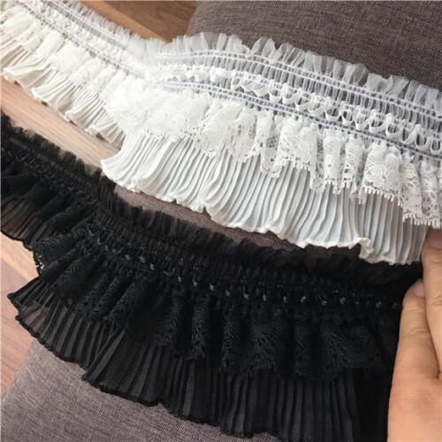 1Meter/lot Exquisite Embroidered Lace Ribbon Elastic Ruffle Trim Collar Sewing Clothing Skirt Headwear Applique Guipure Decor