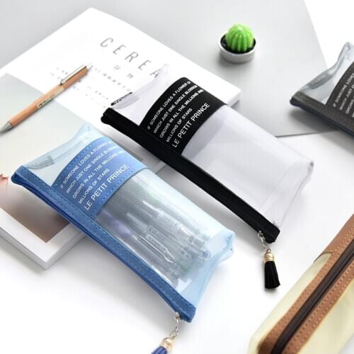 1PC New Practical Transparent Simple Mesh Zipper Stationery File Bag Pencil Case Makeup School Office Supply Storage