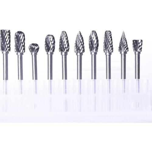 10Pcs 3mm Shank Tungsten Carbide Milling Cutter Rotary Tool Tungsten Steel Carbide Burr Set Dremel Wood Carving Bit with Box