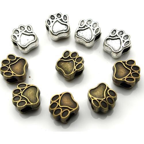10pcs Hole 4.5mm Dog Bear Paw Charms Beads Metal Spacers Beads for Jewelry Making fit DIY Bracelets Necklace Jewelry Findings