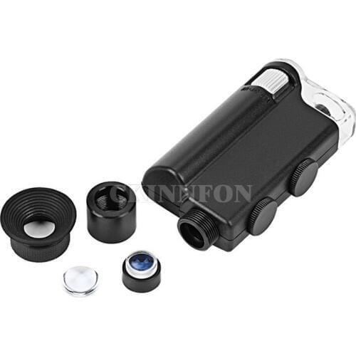 DHL 100PCS Mini Portable Microscope 200X-240X Handheld Microscope Loupe Magnifier LED Lamp Light